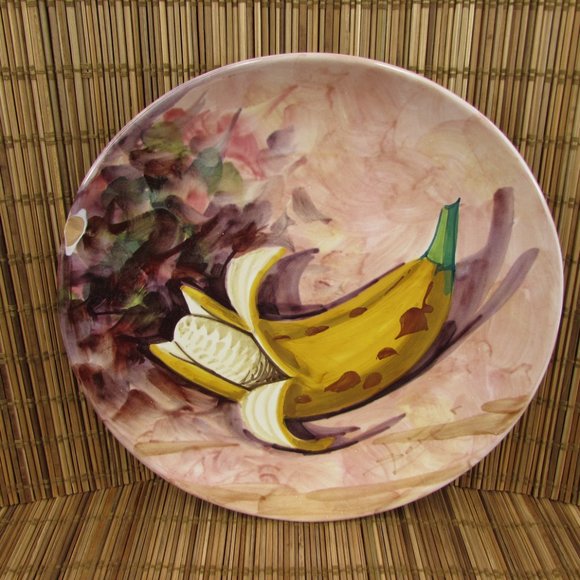 Vintage Peasant Village Italian Pottery Hand Painted Fruit Banana 8.25" Plate - Picture 3 of 5